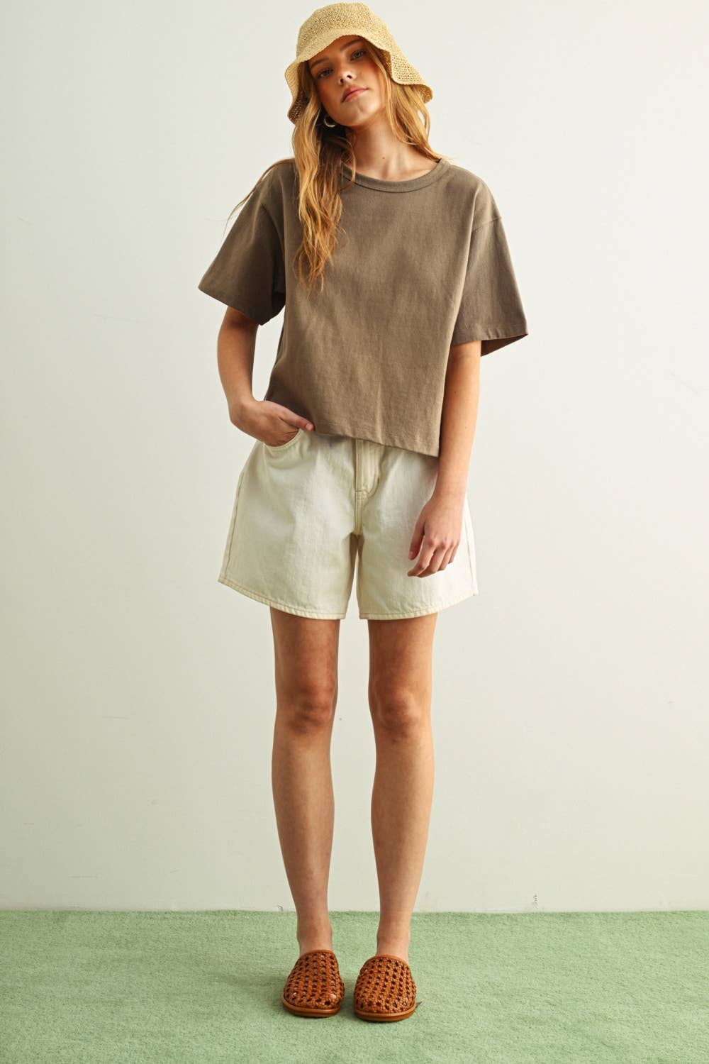 Lena Linen Knit Crew Top in Oatmeal