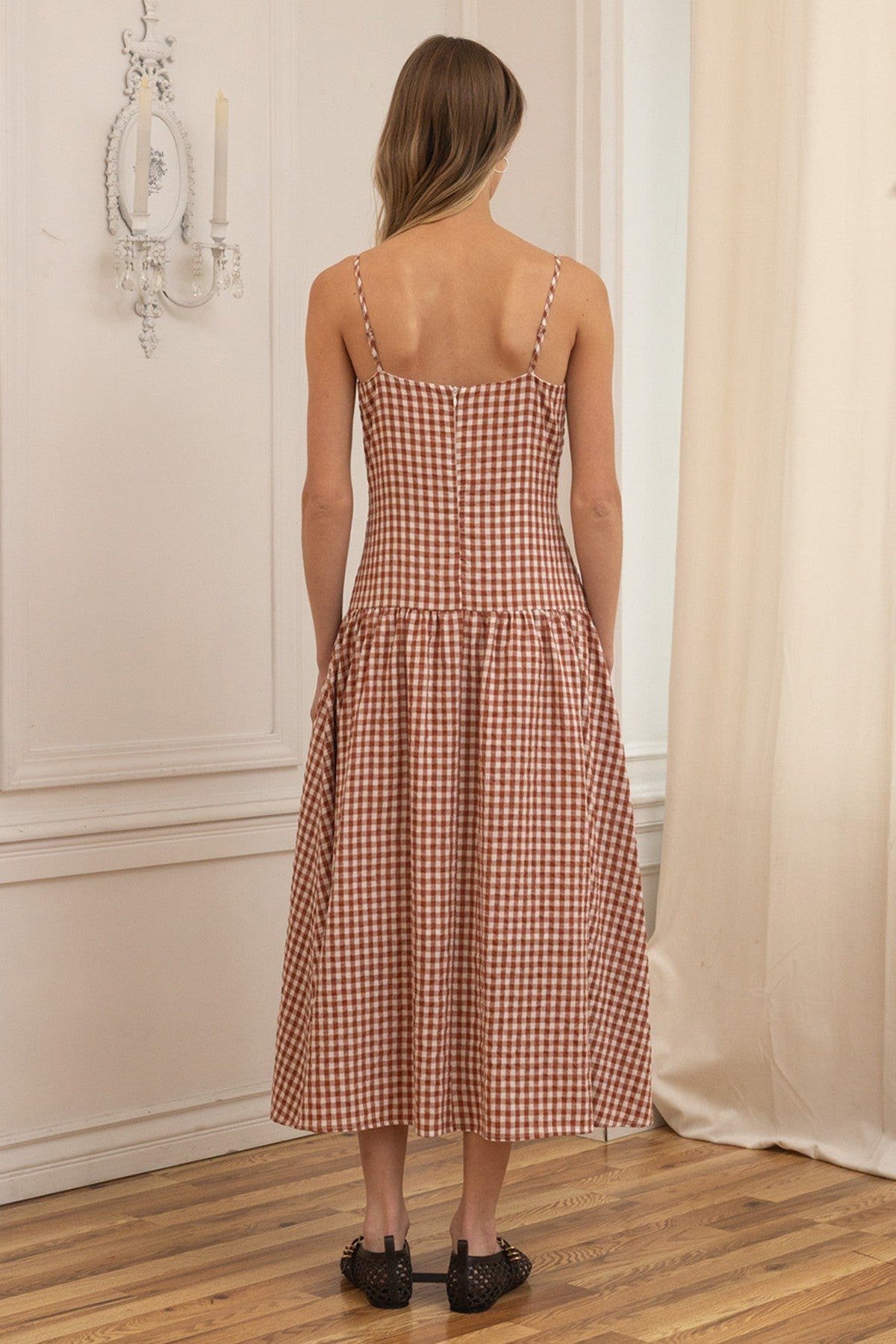 Audrey Gingham Midi Sweetheart Dress