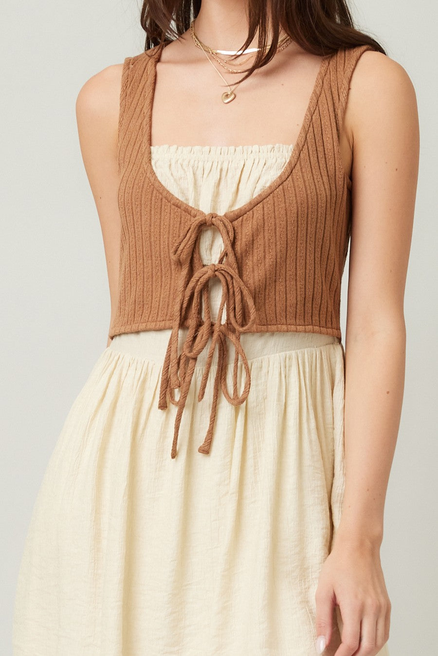 Cocoa and Cream Twofer Knit Dress
