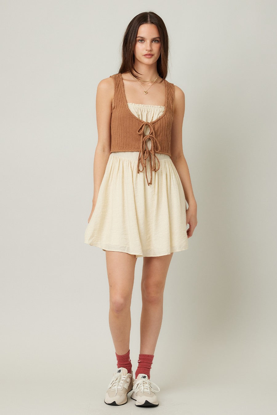 Cocoa and Cream Twofer Knit Dress