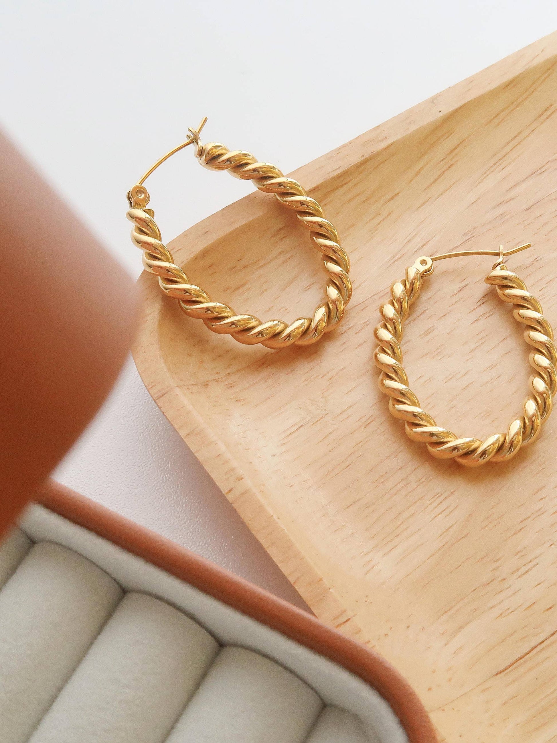 Brook Gold Non-Tarnish Braided Hoop Earrings