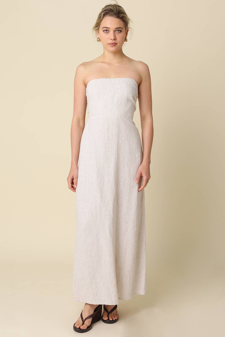 Milard Linen Khaki Striped Dress