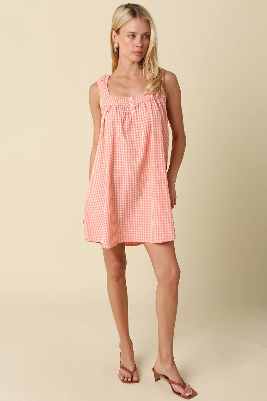 Randy Gingham Swing Mini Dress in Sherbet Orange