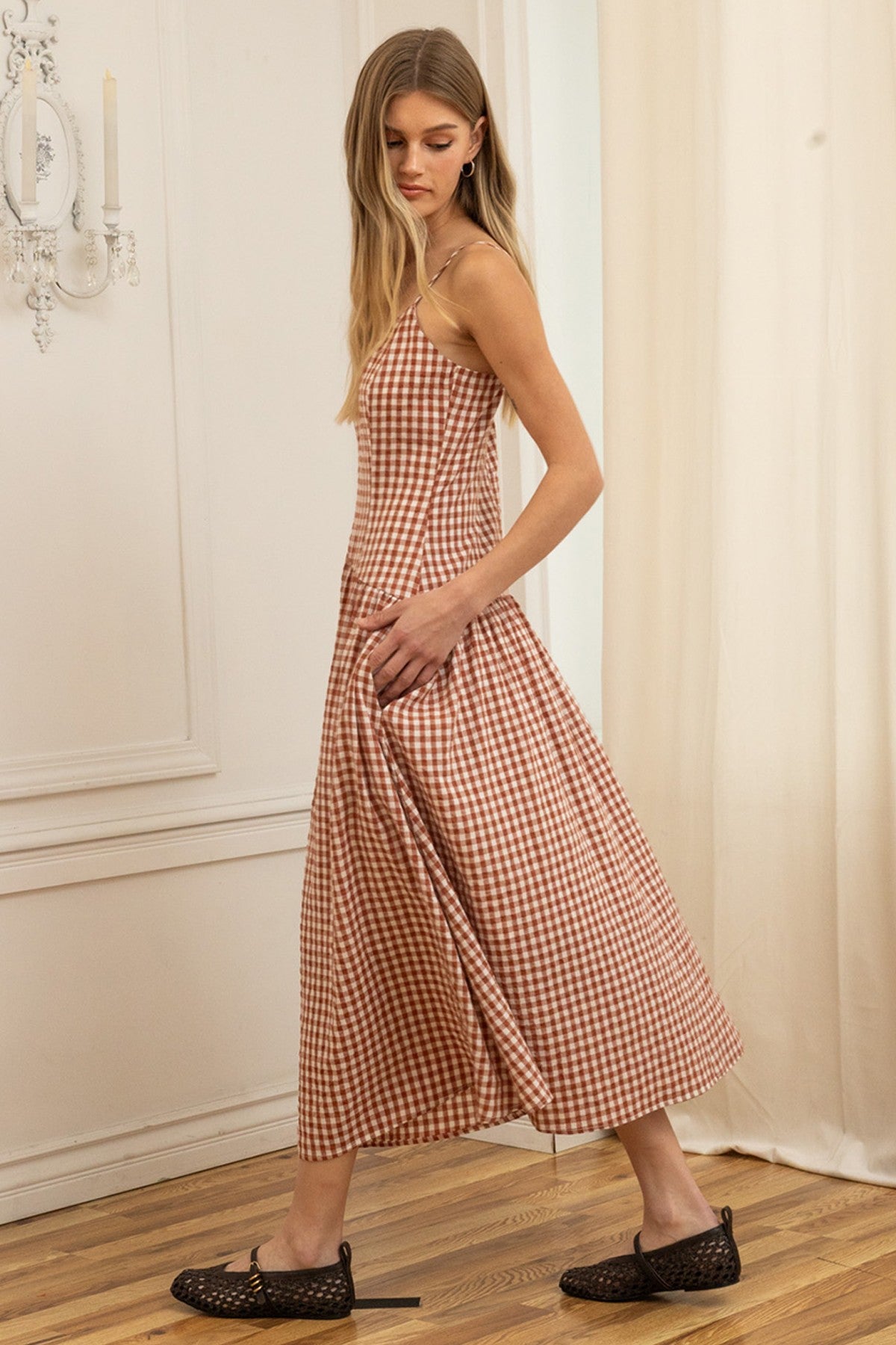 Audrey Gingham Midi Sweetheart Dress