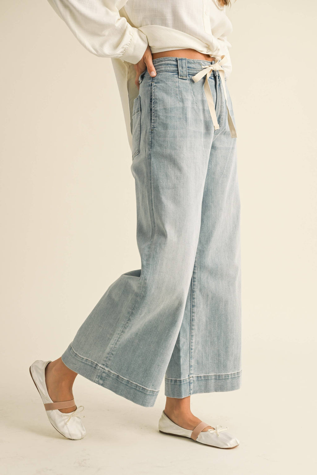 Salt Sky Tie-Front Denim Pants