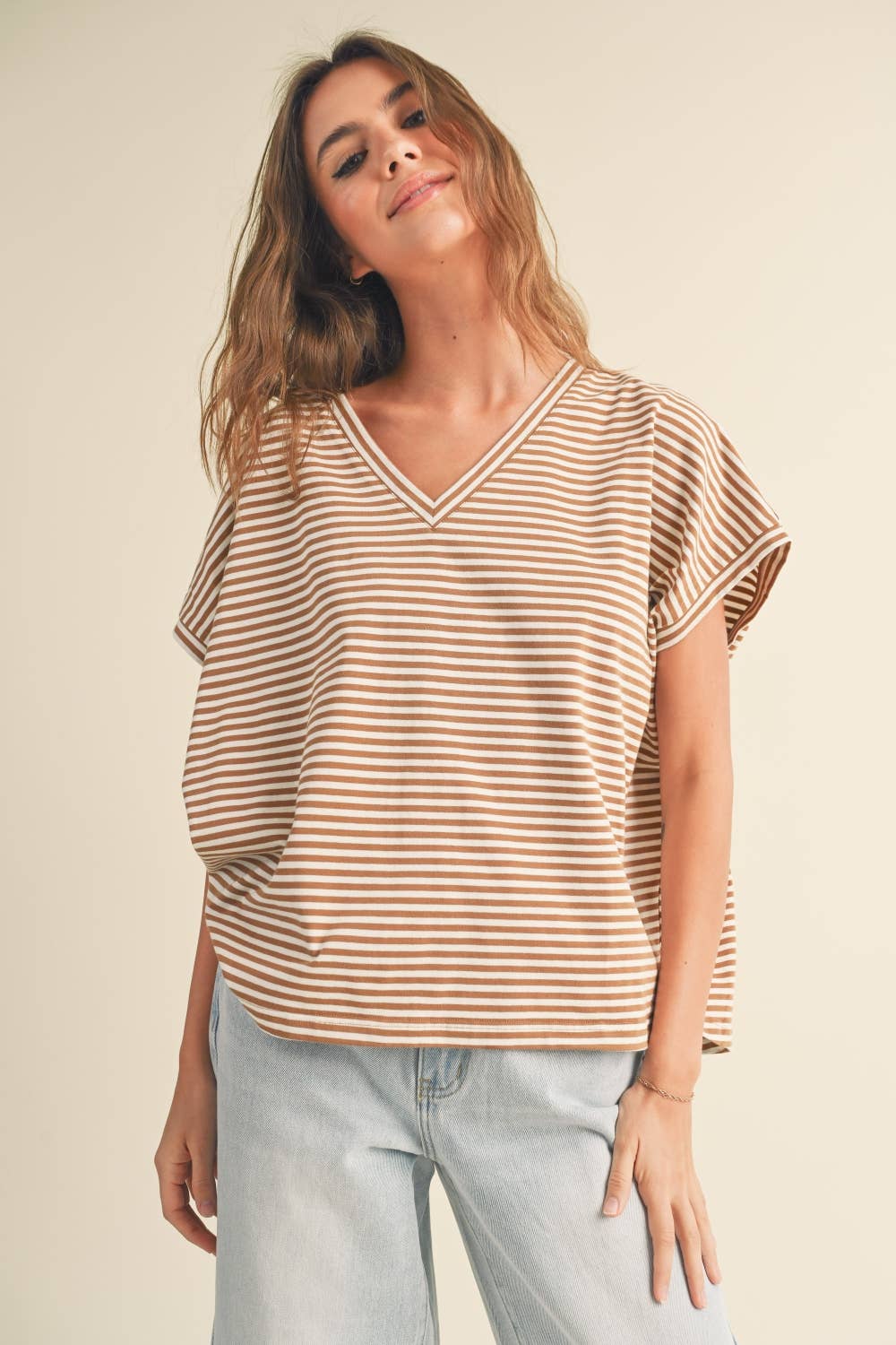 Nautical Stripe Knit Top in Toffee