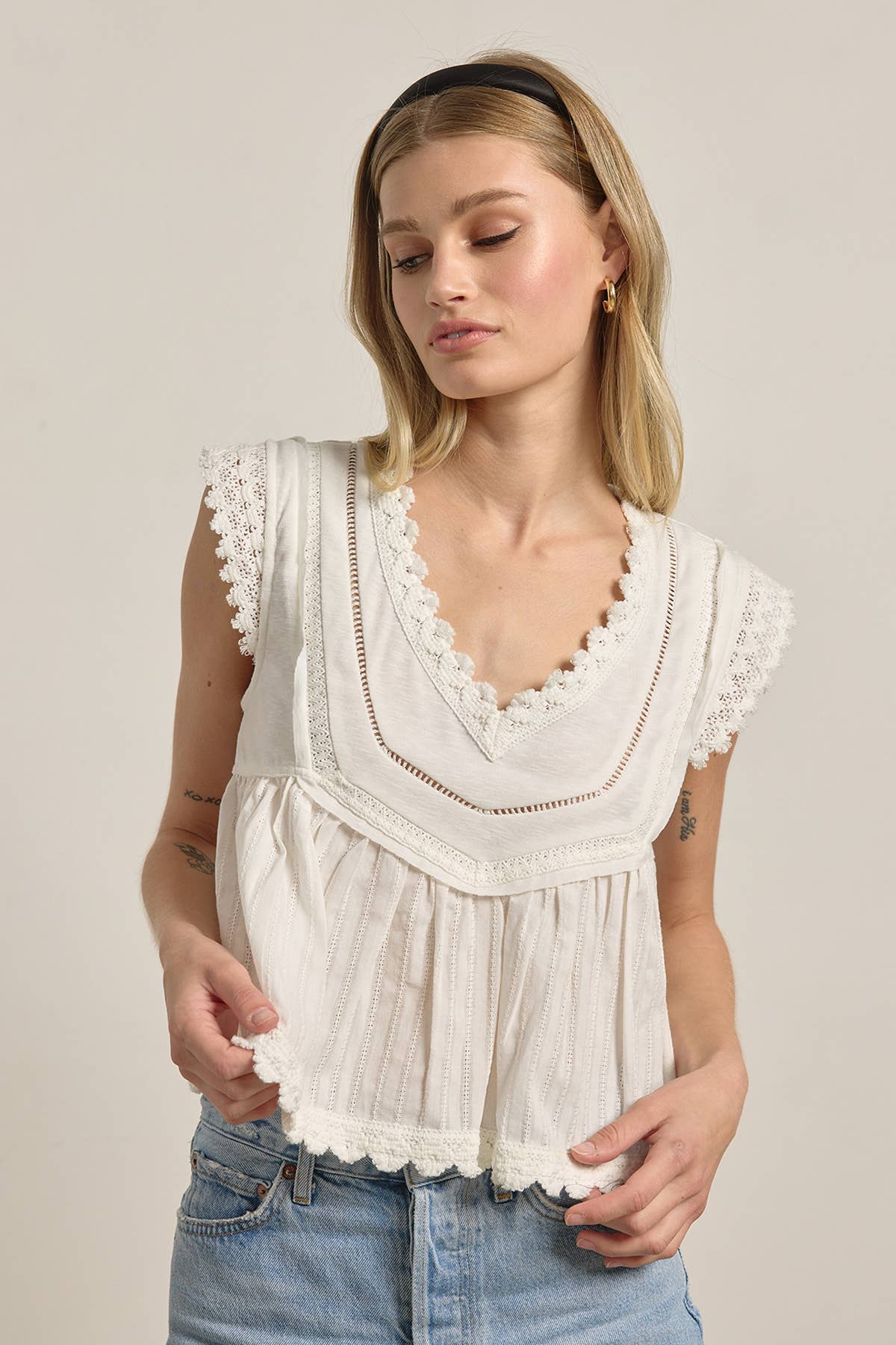 Rosalie Vintage Lace Peplum Top in Ivory