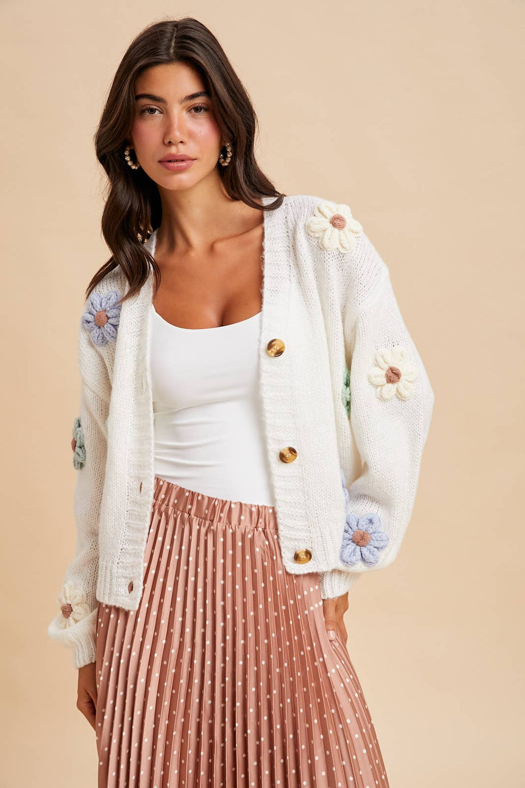 Oakley Floral Appliqué Cardigan in Ivory