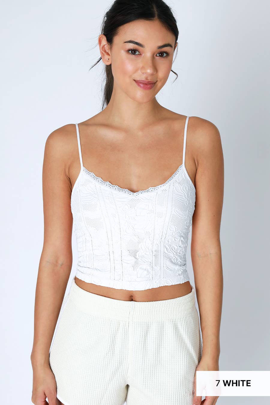 Double Lace Trim Cami in White