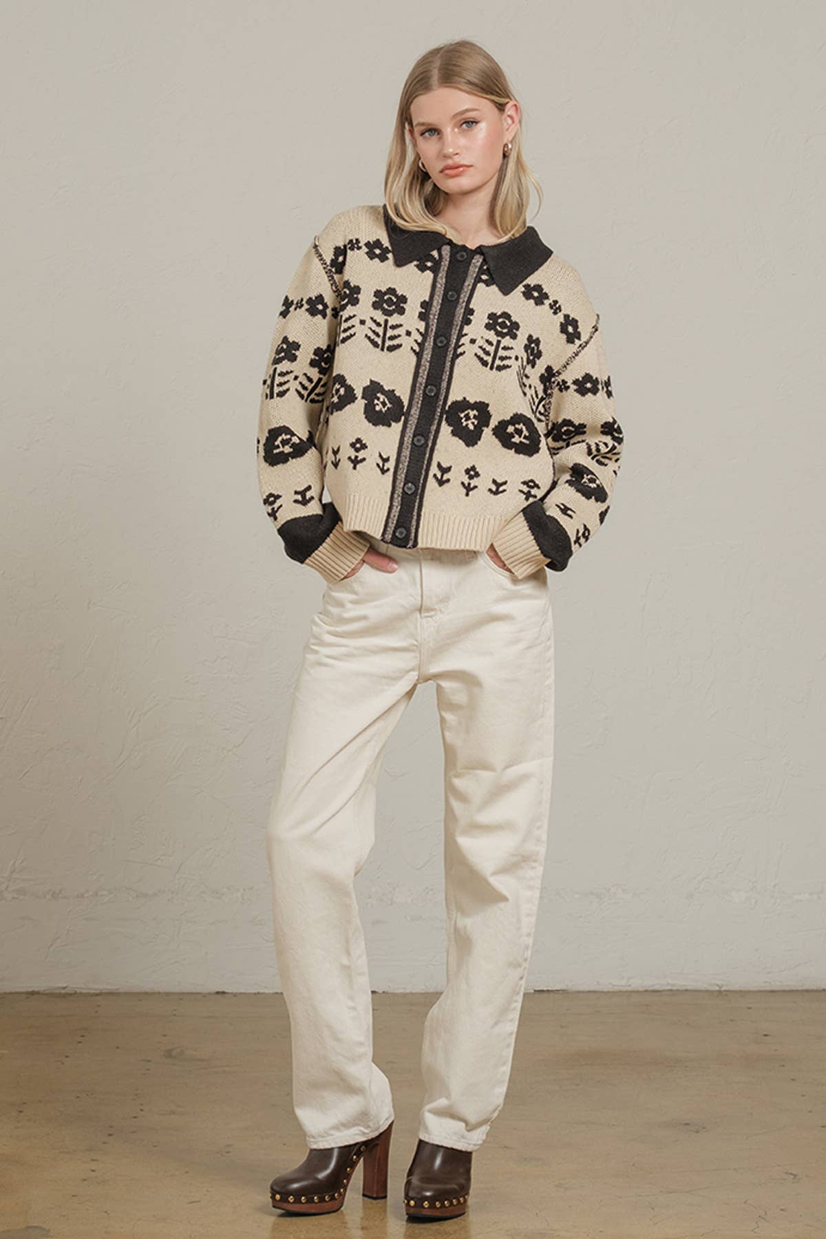 Floral Jacquard Knit Cardigan