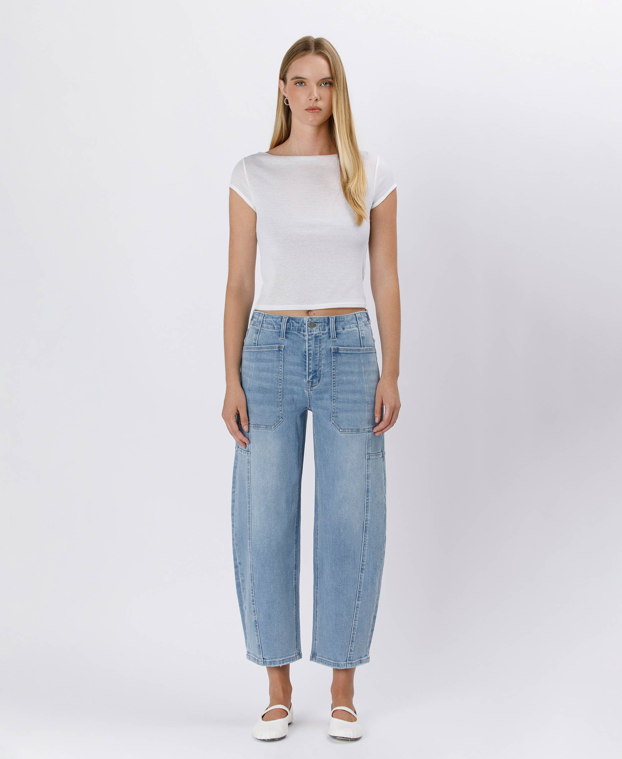 Cora Elastic Waist Barrel Jeans