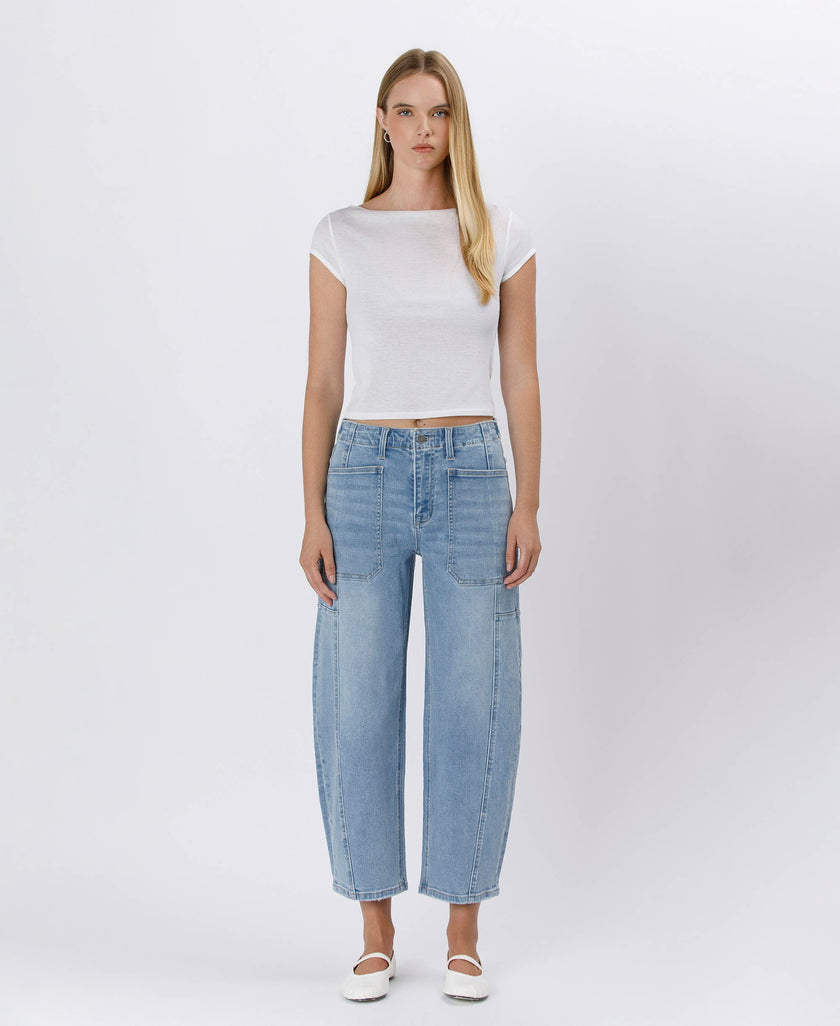 Cora Elastic Waist Barrel Jeans