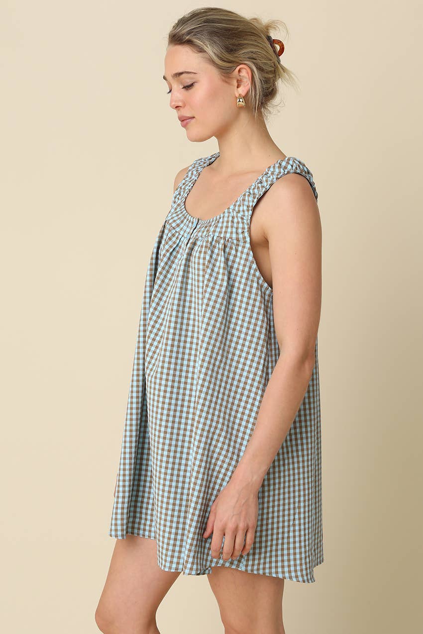 Randy Gingham Mini Dress in Red & Ivory