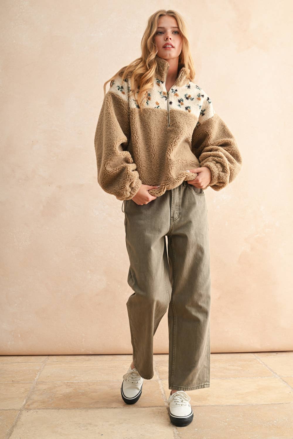 Floral Cozy Half Zip Sherpa