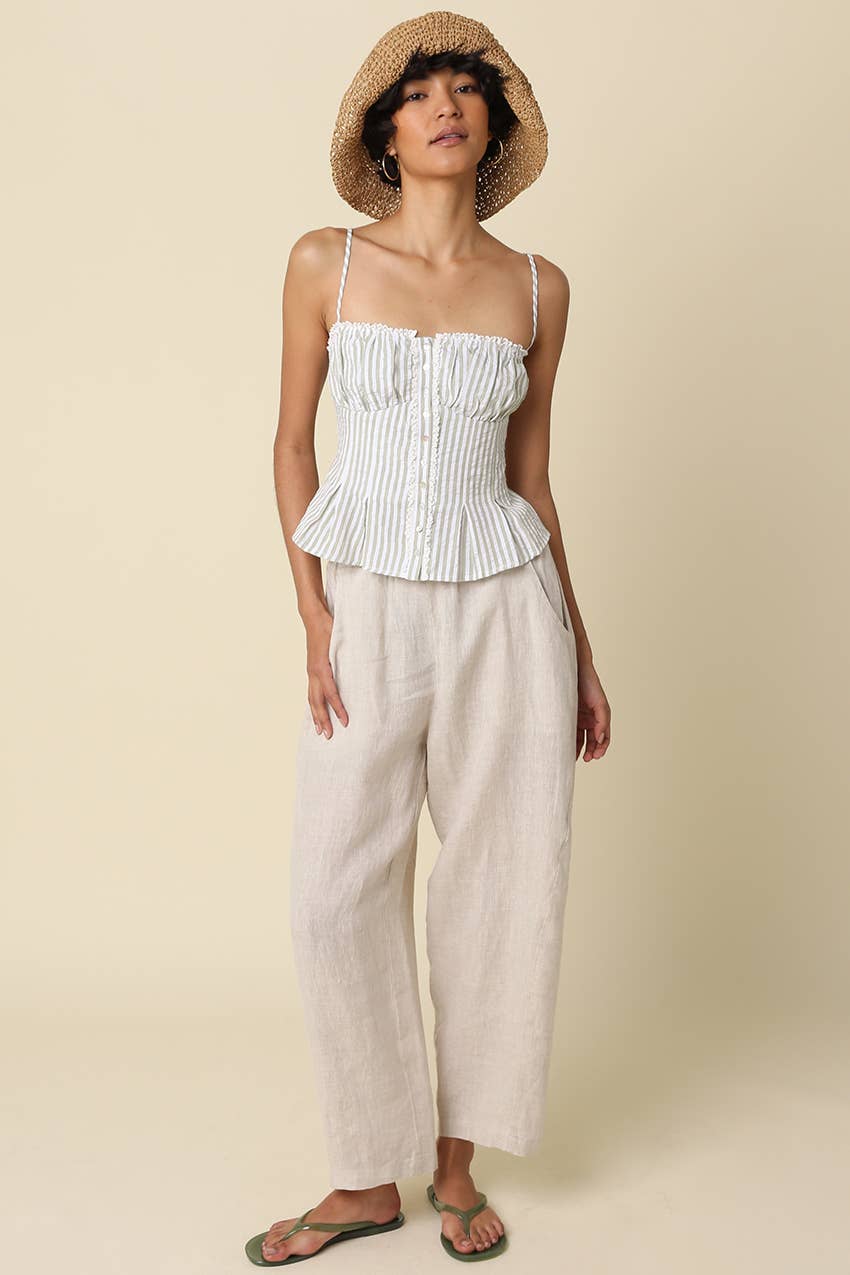 Taryn Pinstripe Peplum Top in Sage Stripe