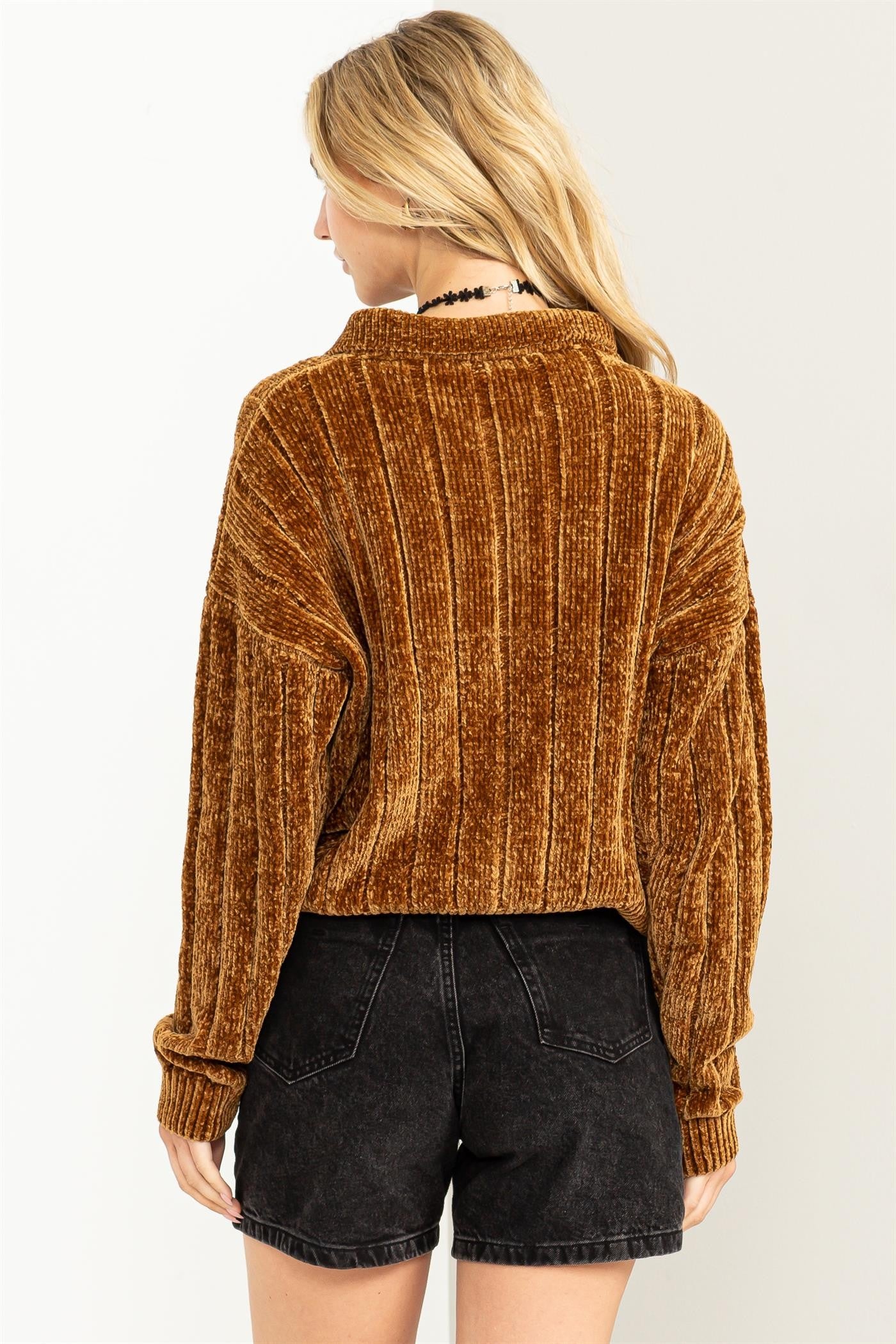 Micah Button Front Cardigan in Brown