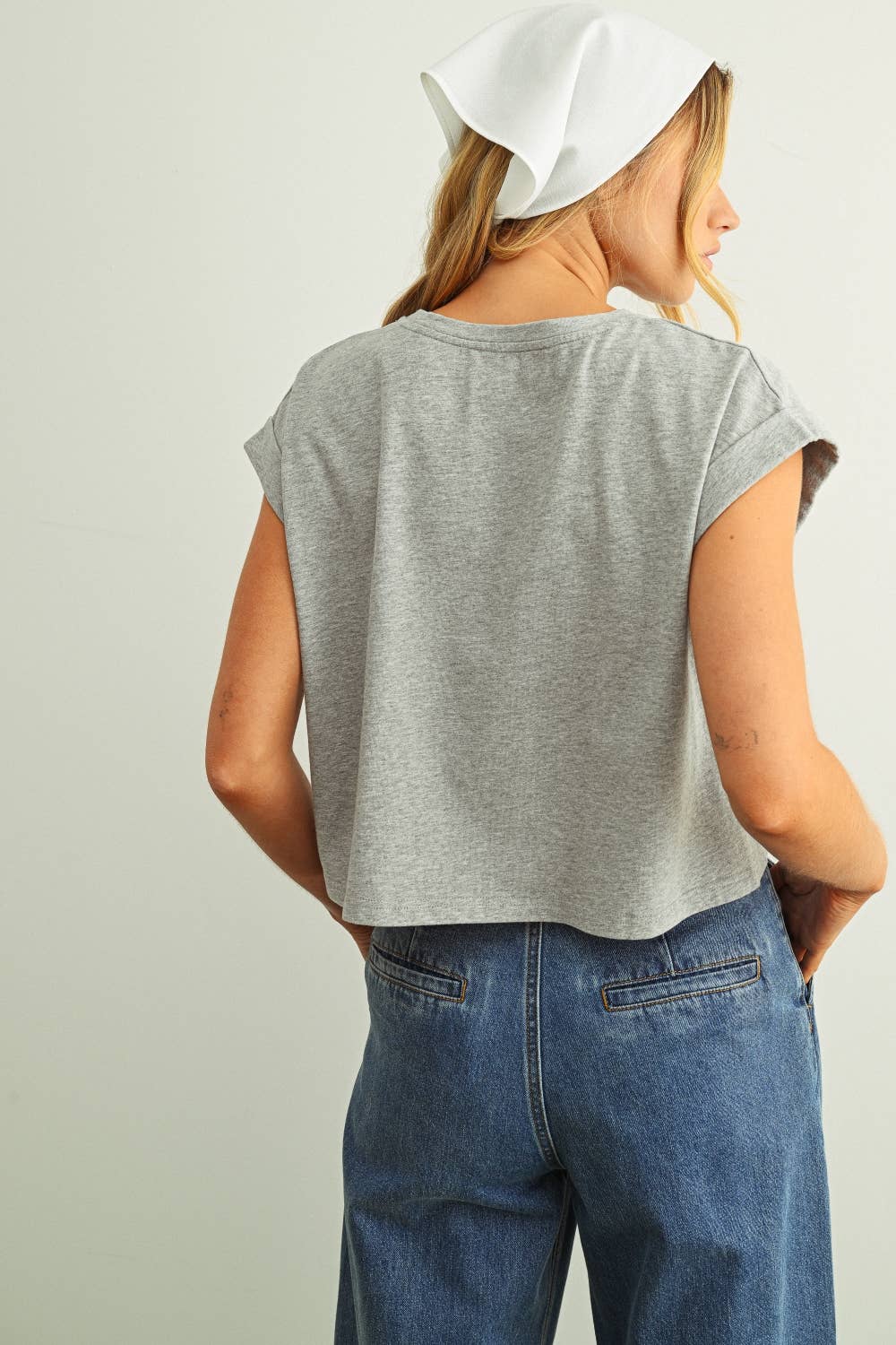 USA Floral Patchwork Tee in Grey