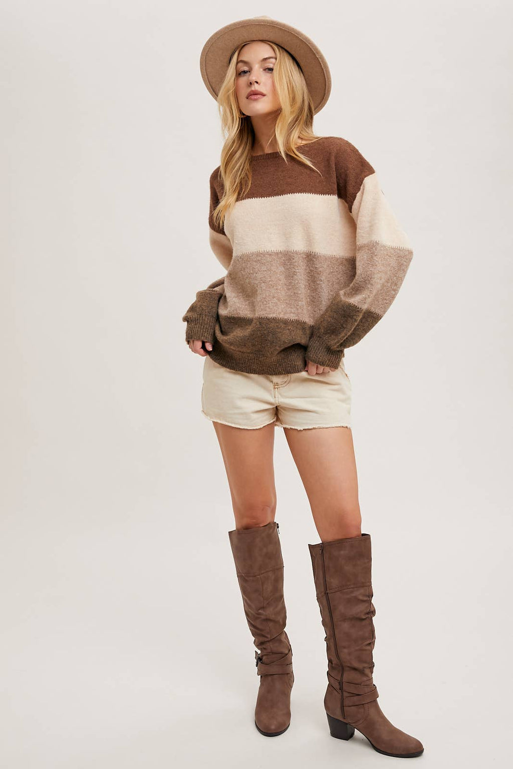 Chelise Color Block Sweater in Brown