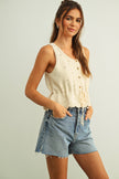 Elise Scalloped Knit Button Top