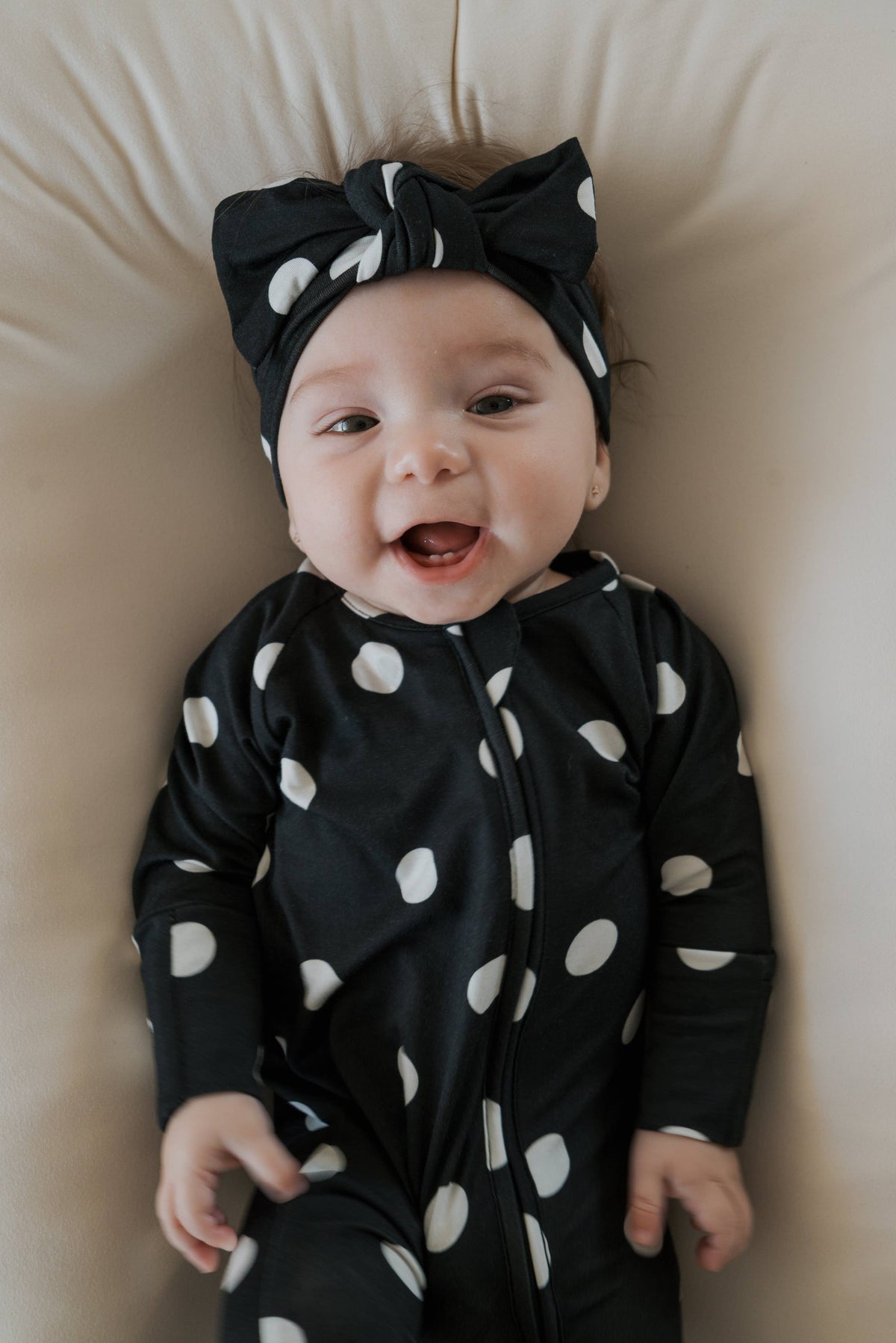 B&W Polka Dot Bamboo Zip Pajamas