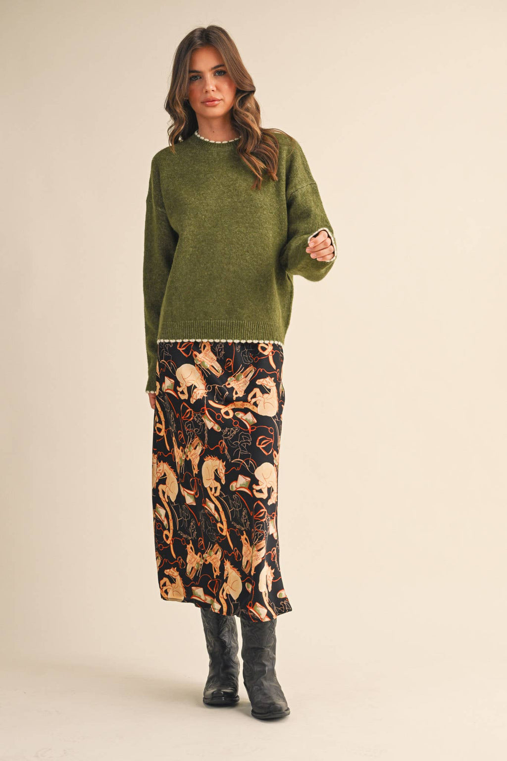 Fiona Contrast Scallop Knit Sweater