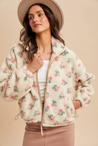 Felicity Floral Sherpa Jacket in English Rose