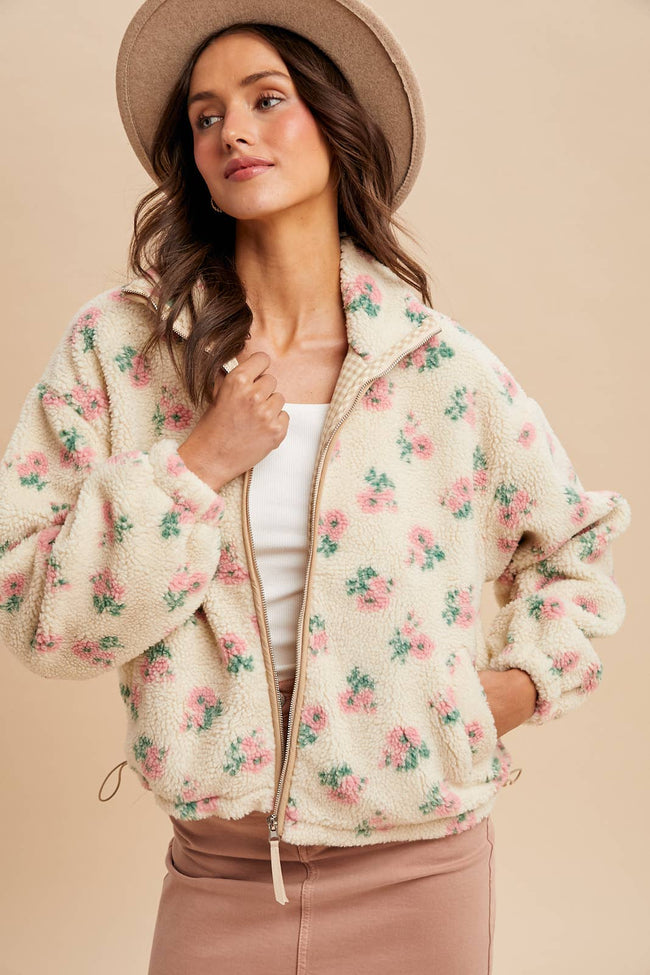 Felicity Floral Sherpa Jacket in English Rose