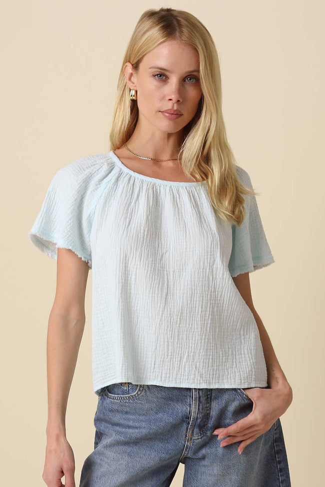 Melina Gathered Short-Sleeve Blouse