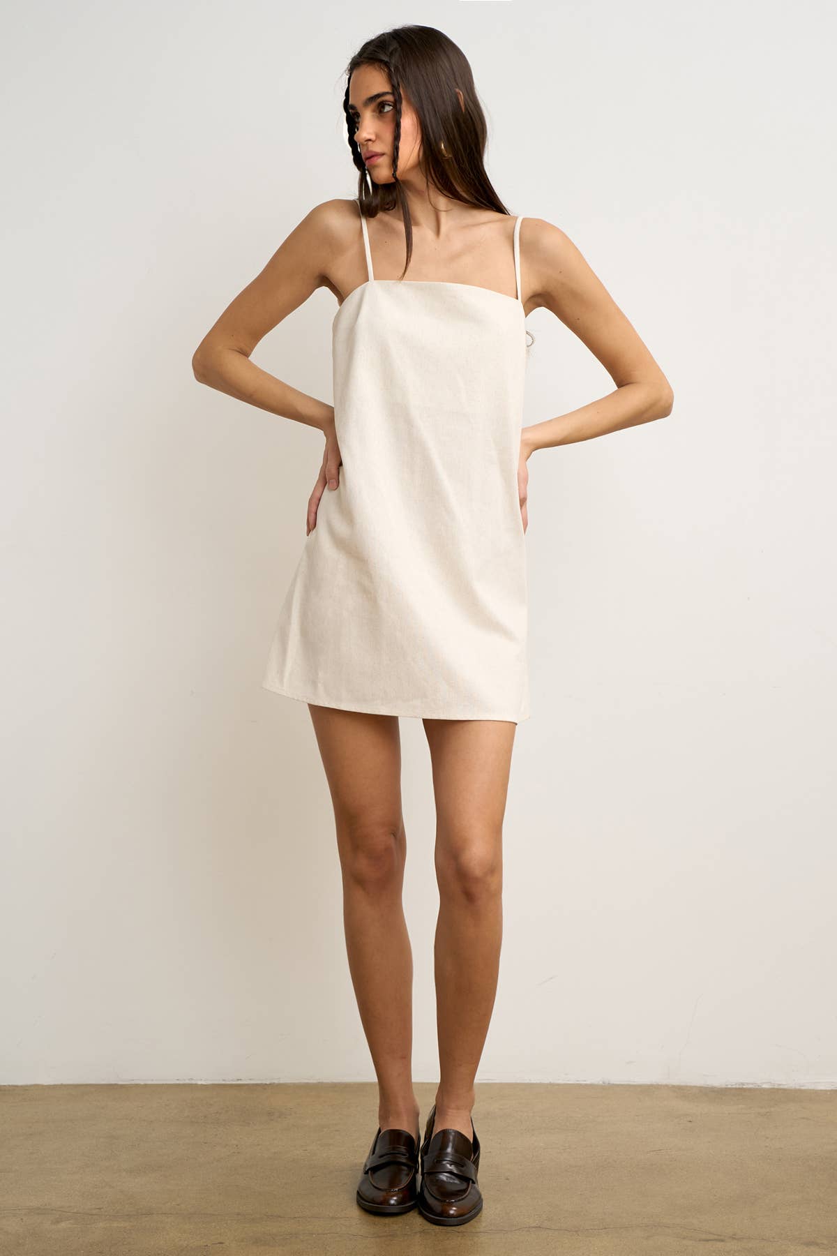 Coastal Linen Tie-Back Mini Dress in Oat