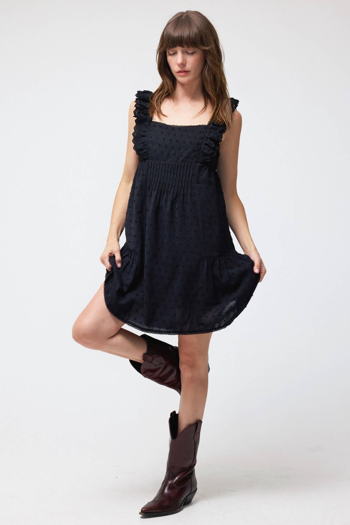 Dotty Eyelet Ruffle Babydoll Dress