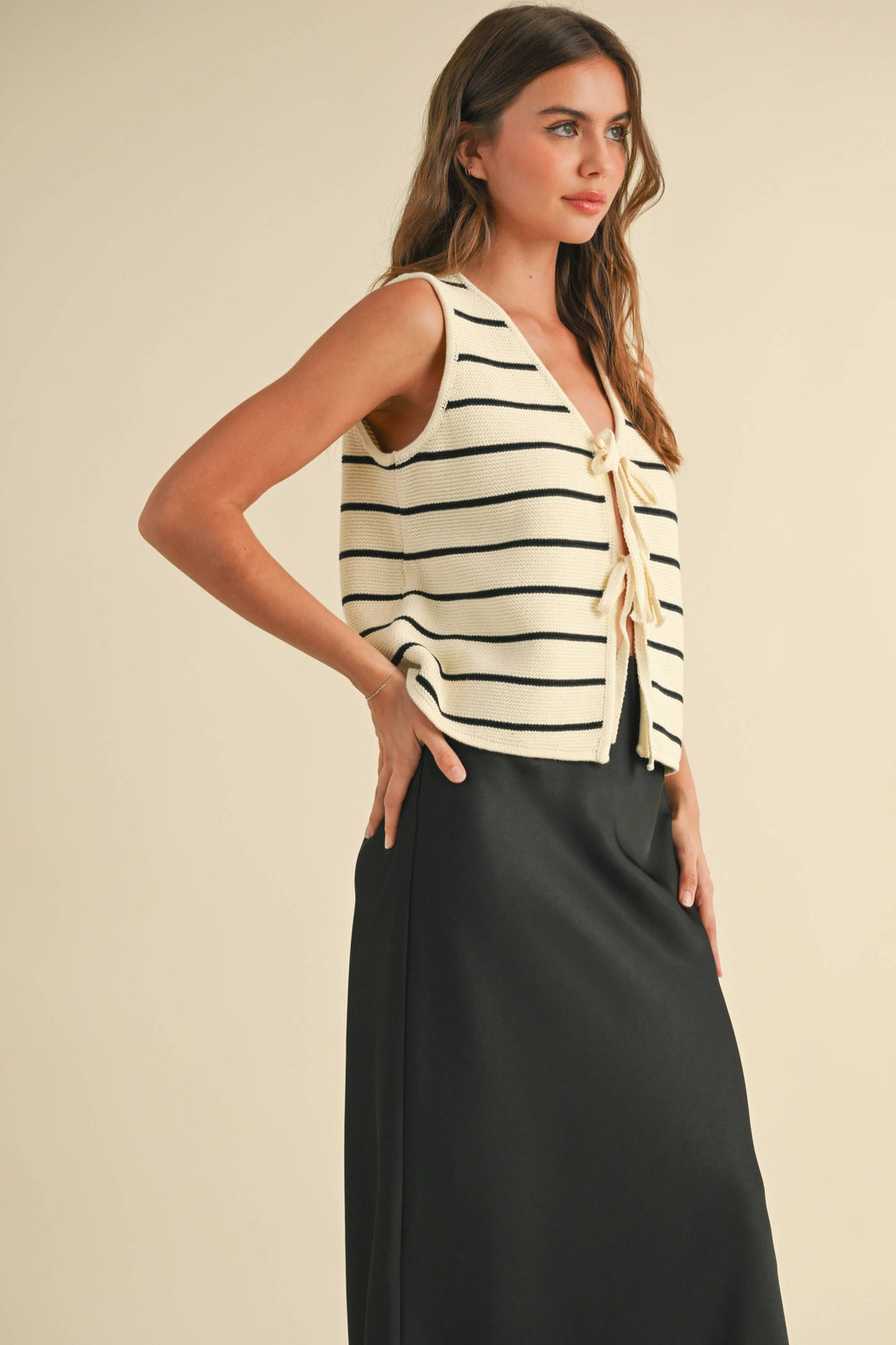 Lilah Striped Tie Front Top