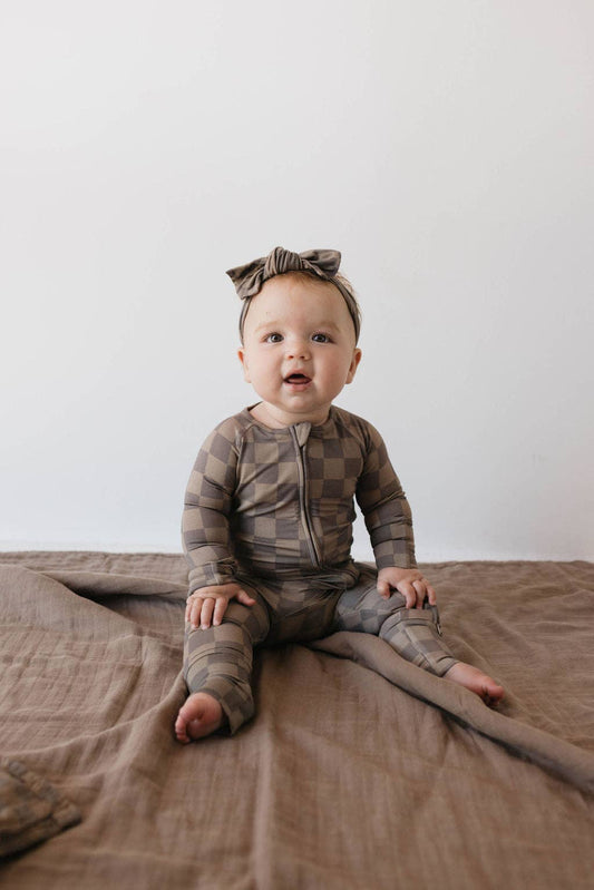 Brown Checkerboard Zip Pajamas