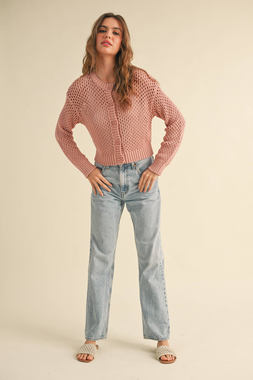 Sayla Crochet Cardigan in Dusty Rose