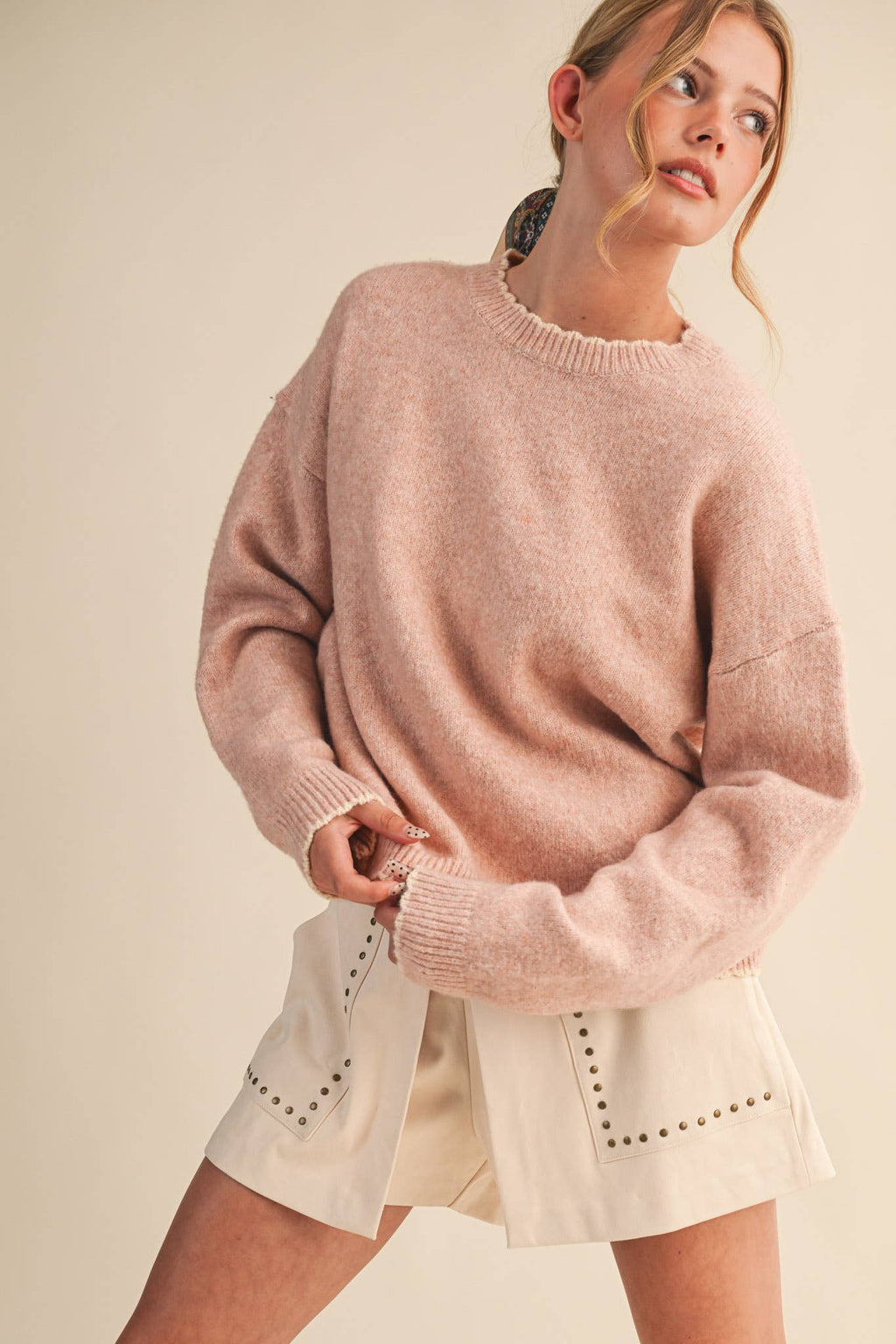 Fiona Contrast Scallop Knit Sweater