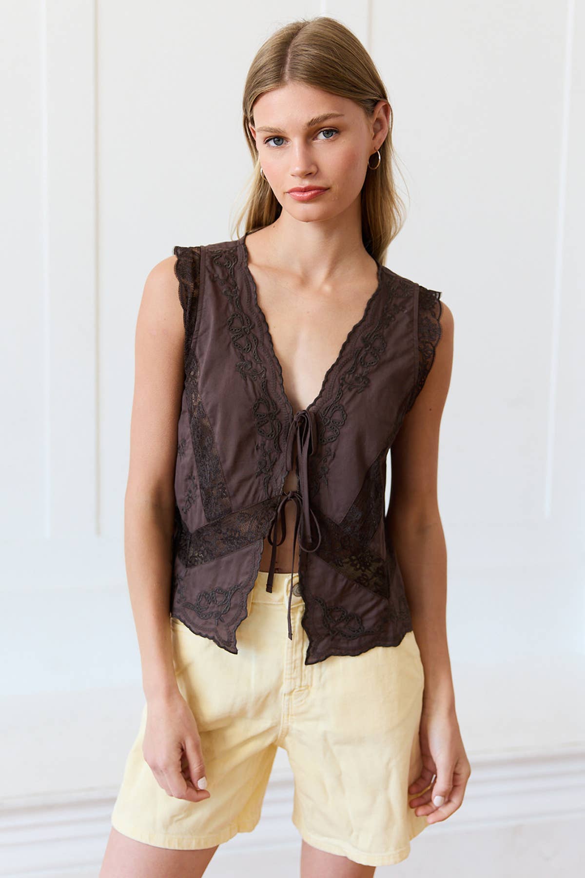 PRE-ORDER That Girl Lace Trim Tie-Front Top