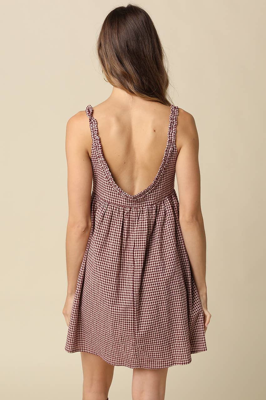 Camilla Gingham Mini Dress in Black