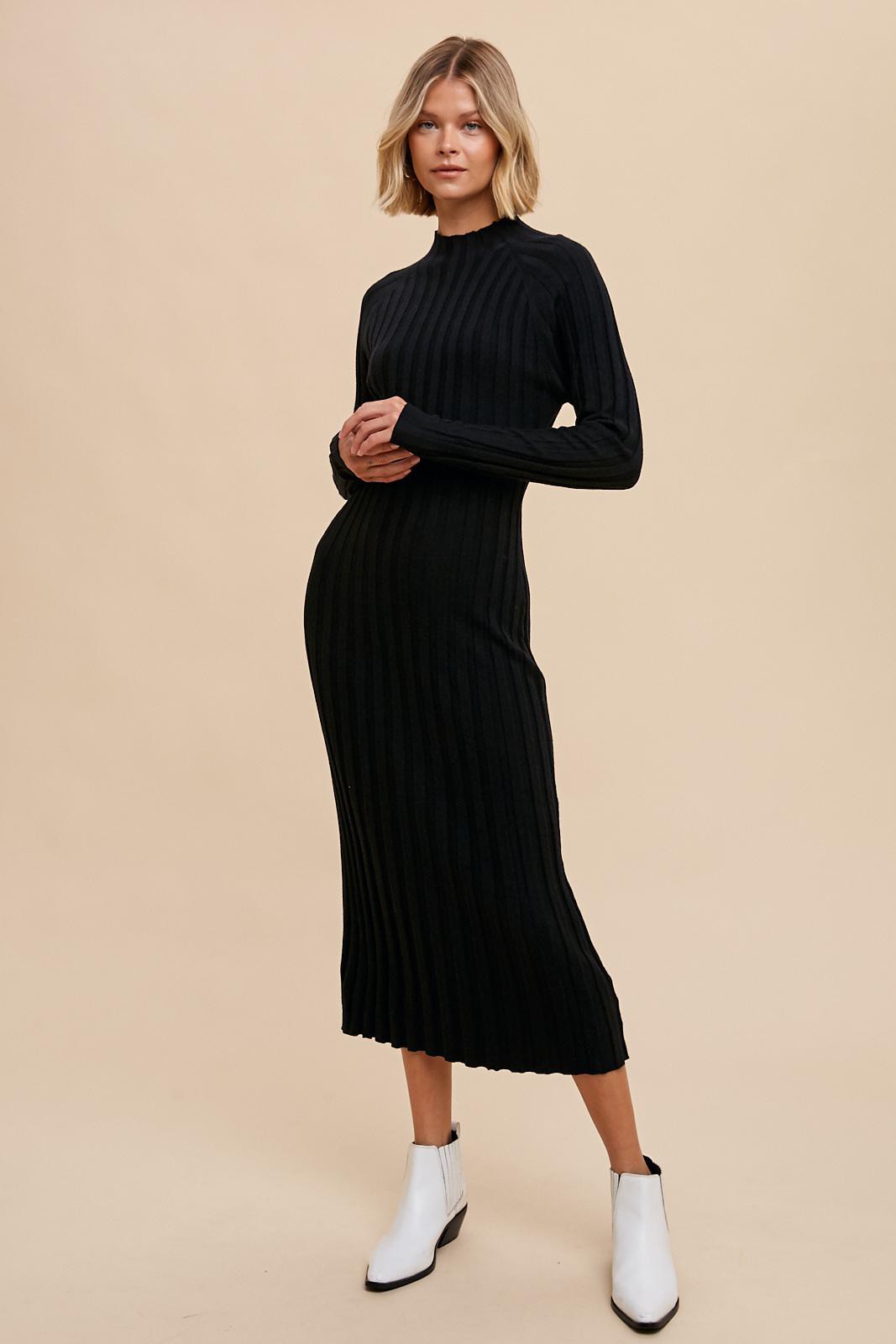 Dominic Ribbed Knit Sweater Dress in Black