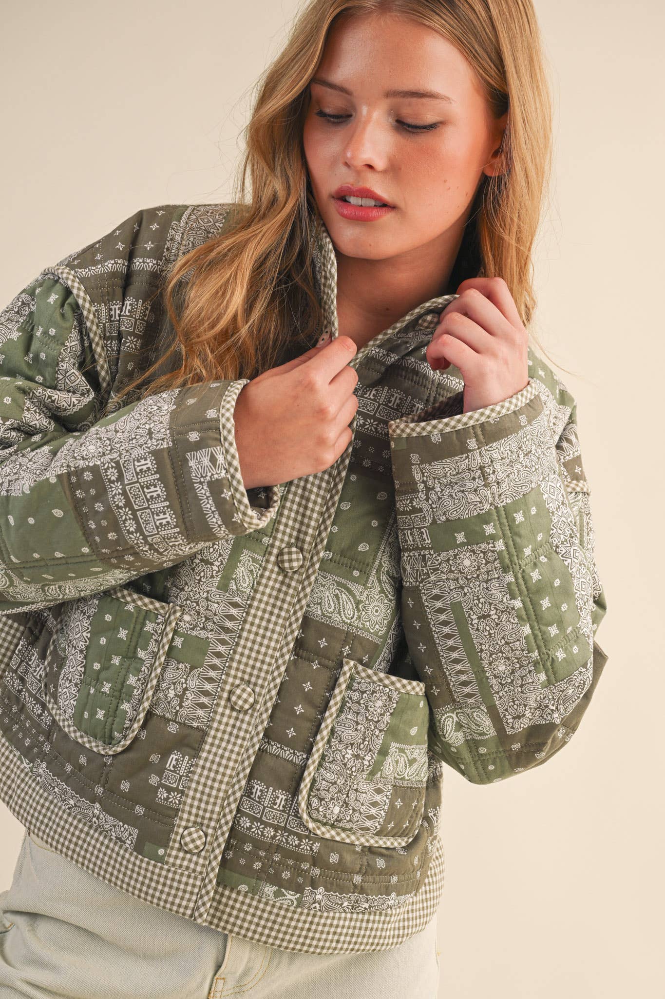 Maya Bandana Quilted Jacket in Ash Olive