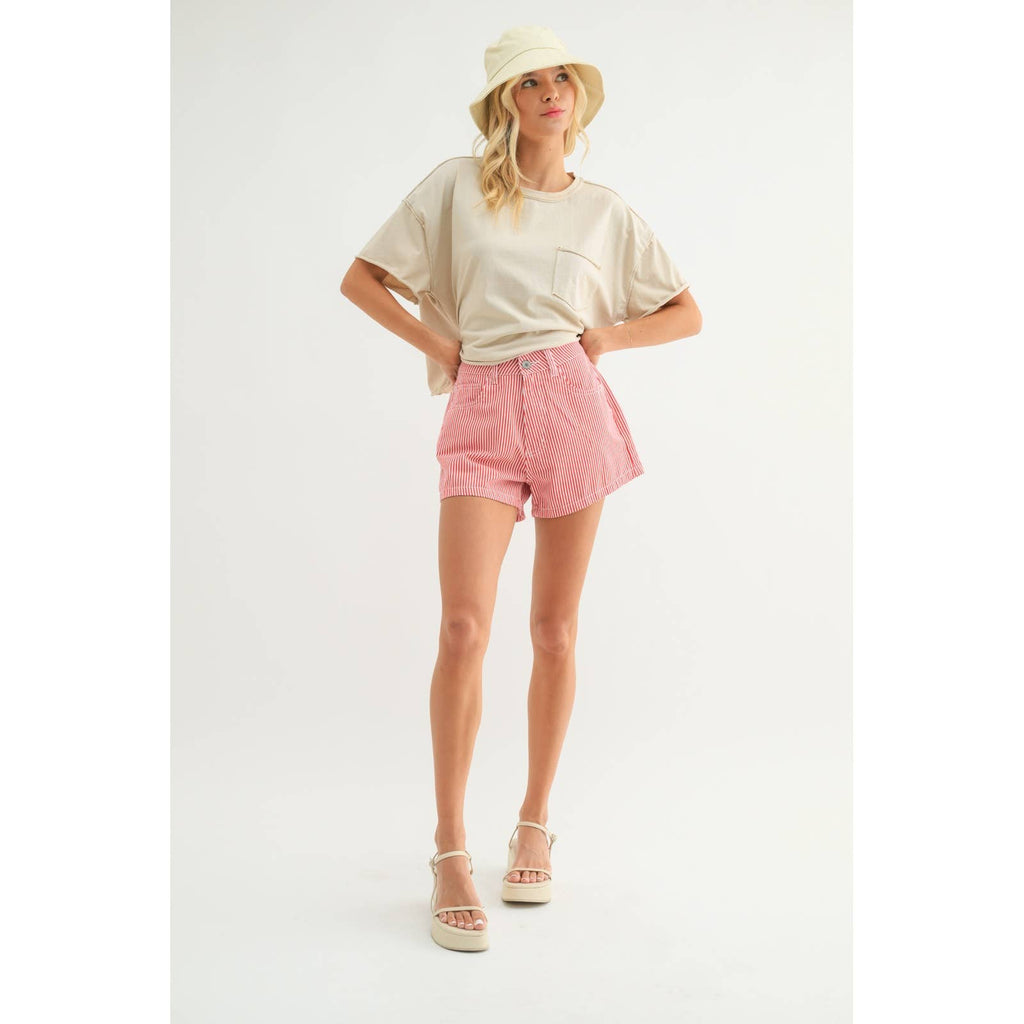 Audrey Red Striped Denim Shorts