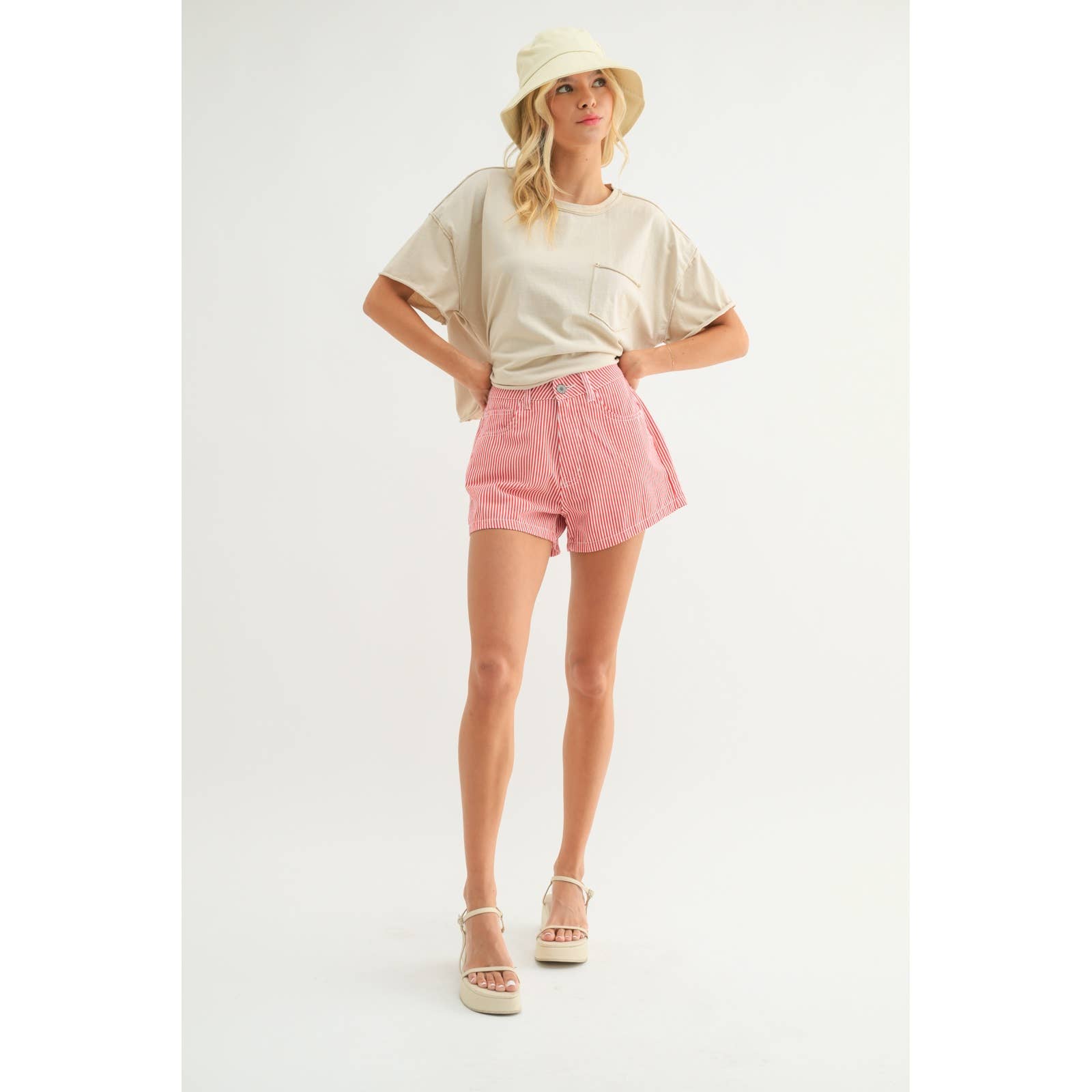 Audrey Red Striped Denim Shorts