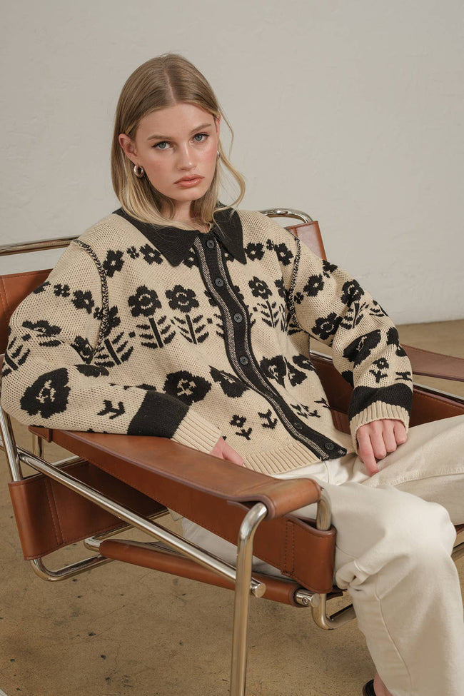 Floral Jacquard Knit Cardigan