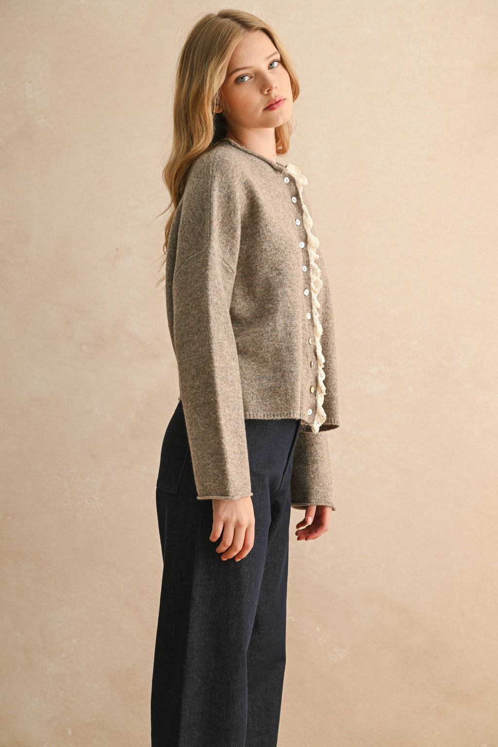 Davis Lace Trim Knit Cardigan