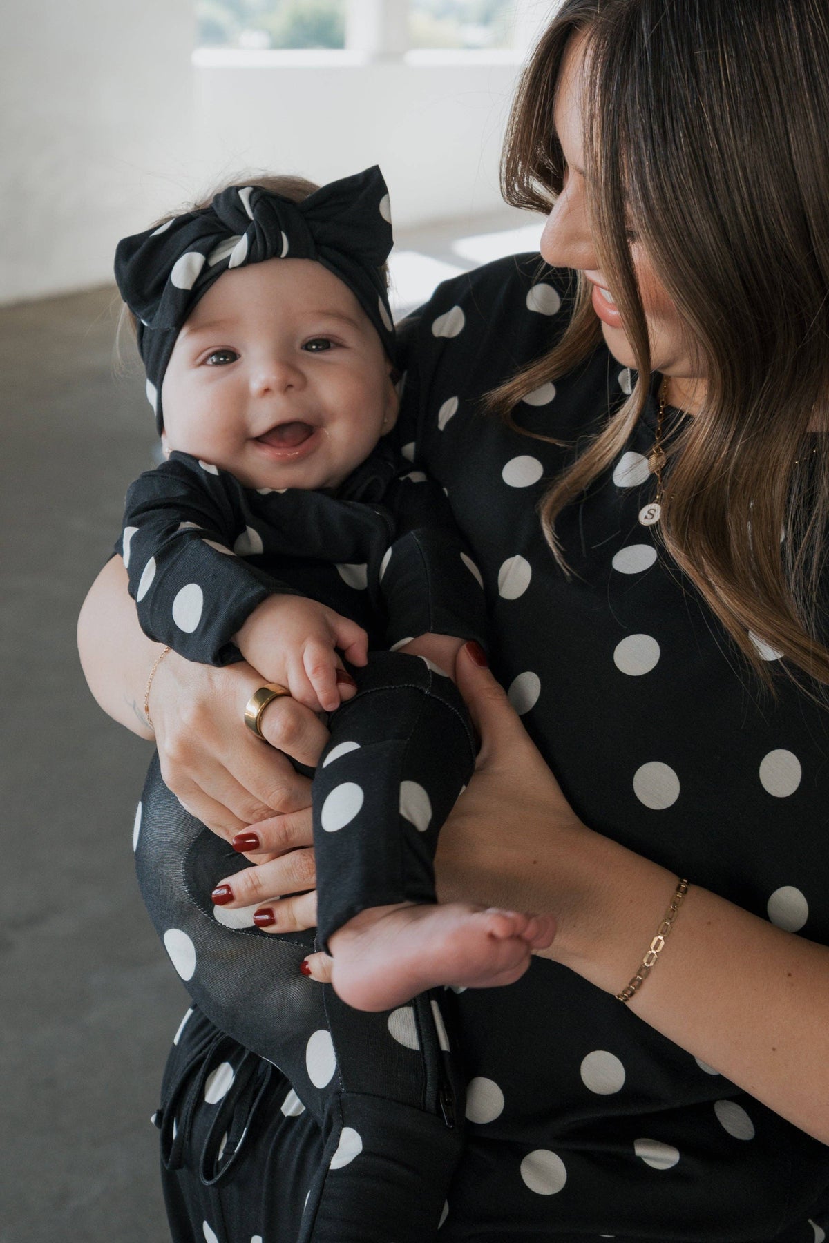 B&W Polka Dot Bamboo Zip Pajamas