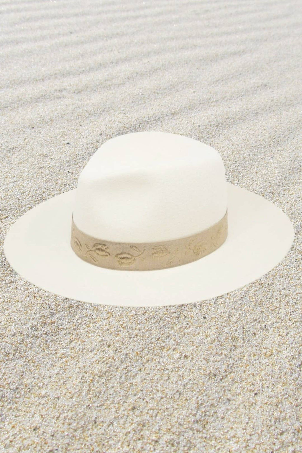 Floral Banded Wool Felt Rancher in Ivory