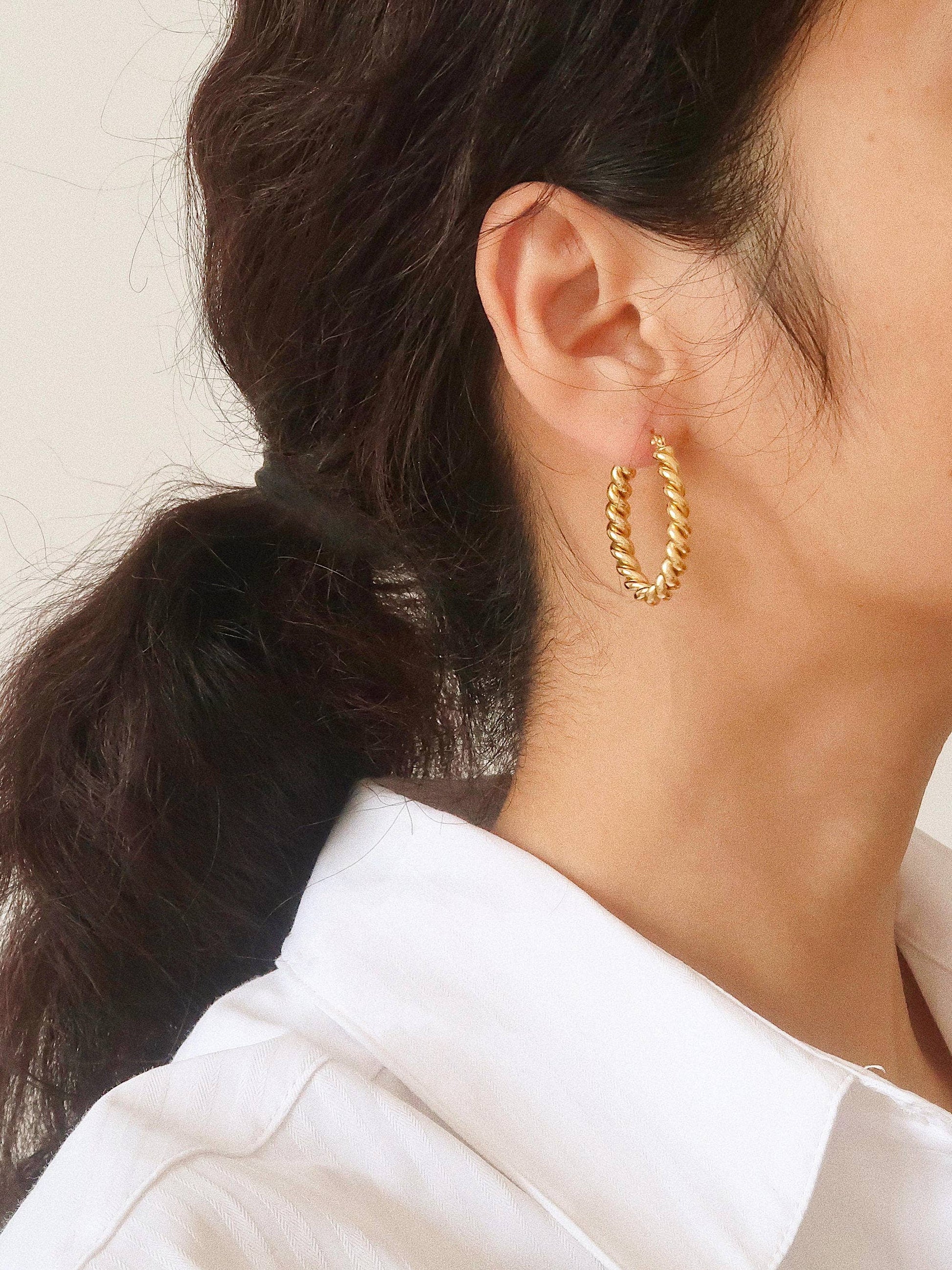 Brook Gold Non-Tarnish Braided Hoop Earrings