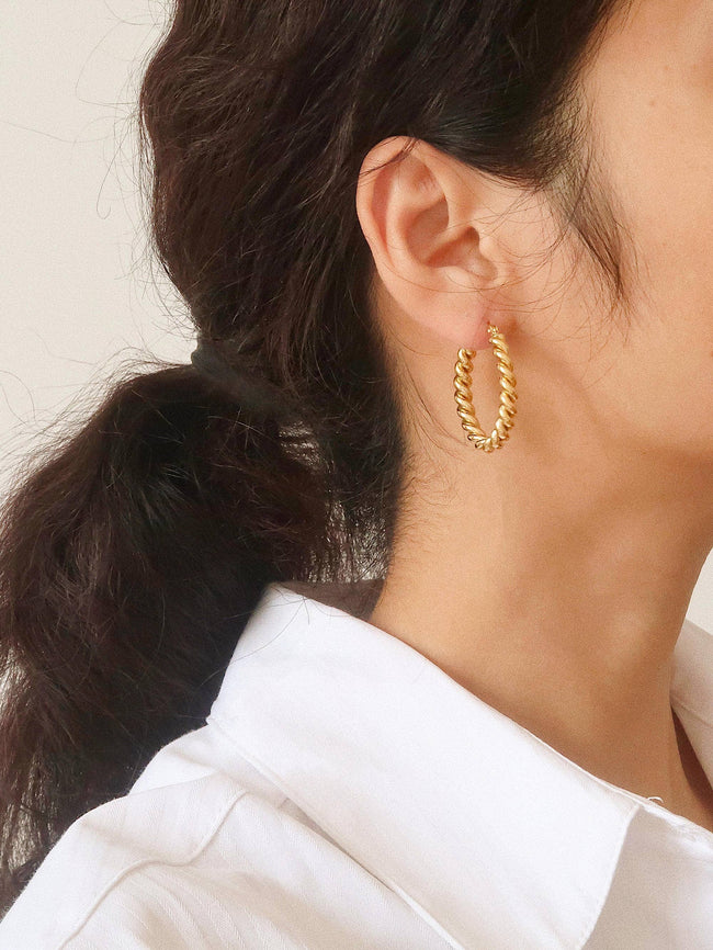 Brook Gold Non-Tarnish Braided Hoop Earrings