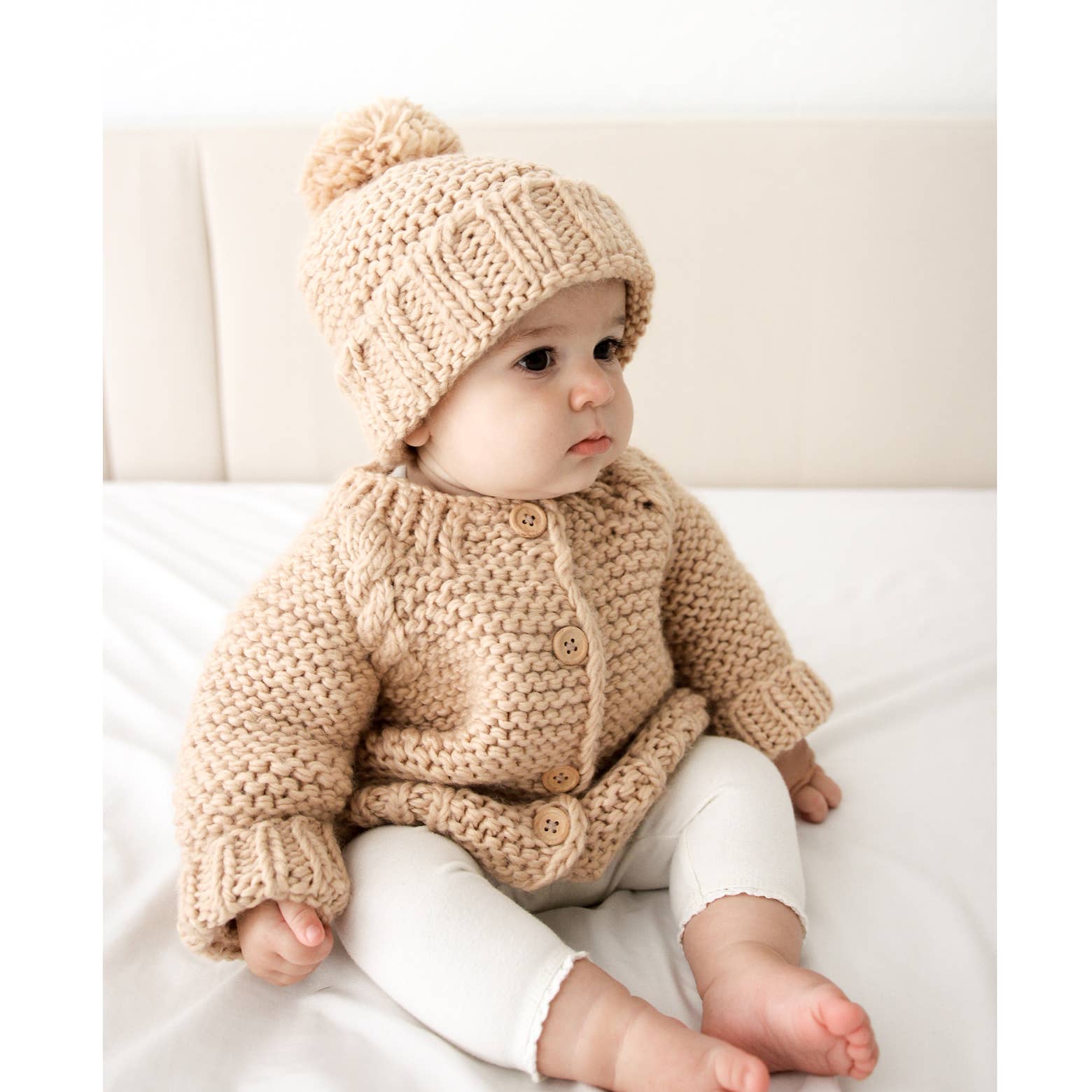 Latte Garter Stitch Baby Cardigan