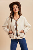 Cora Contrast Stitch Sherpa Cardigan