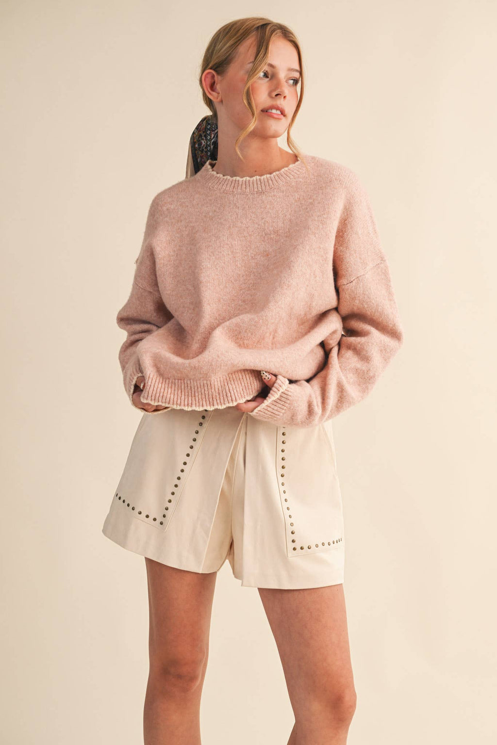 Fiona Contrast Scallop Knit Sweater