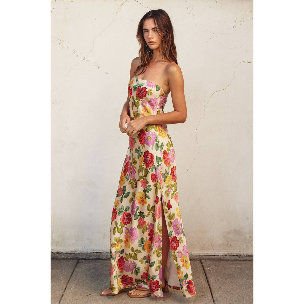 Romantic Garden Strapless Maxi Dress